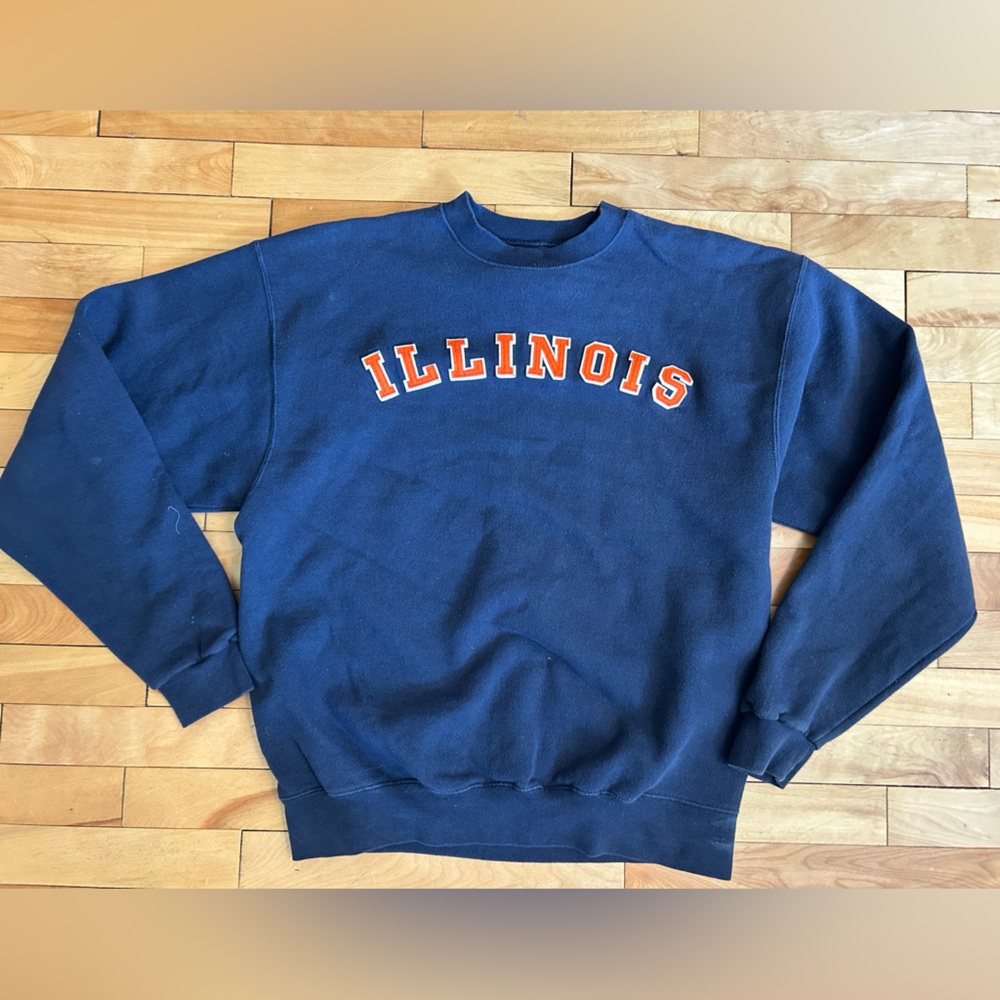 Oarsman Crewneck Navy Orange Graphic Sweatshirt Illinois College Size Large